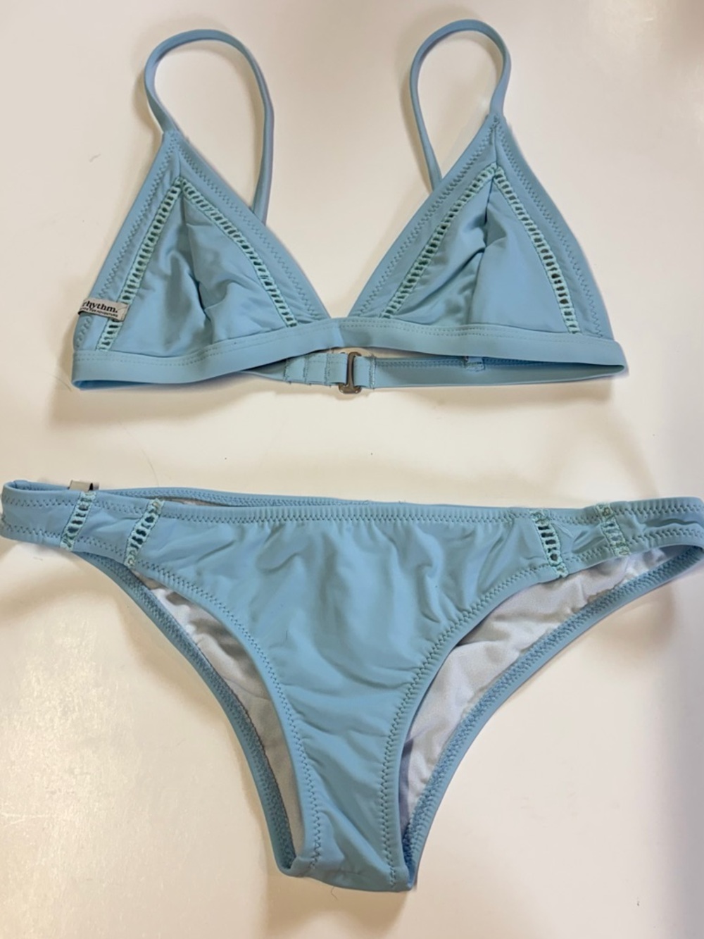 Rhythm Bikini Set Blue XS Triangle Top Ruched Bottom Surf Swim S